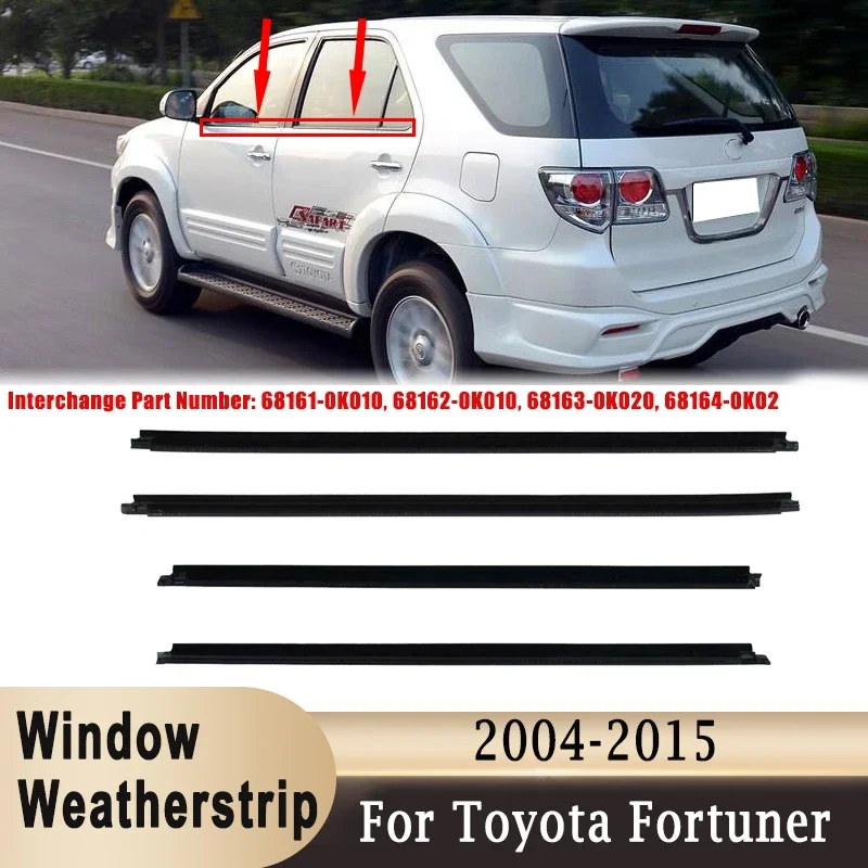 

4 шт. внешний уплотнитель окна для Toyota Fortuner 2004-2015, молдинг боковой двери, уплотнение 68161-0K010 68164-0K020 68162-0K010