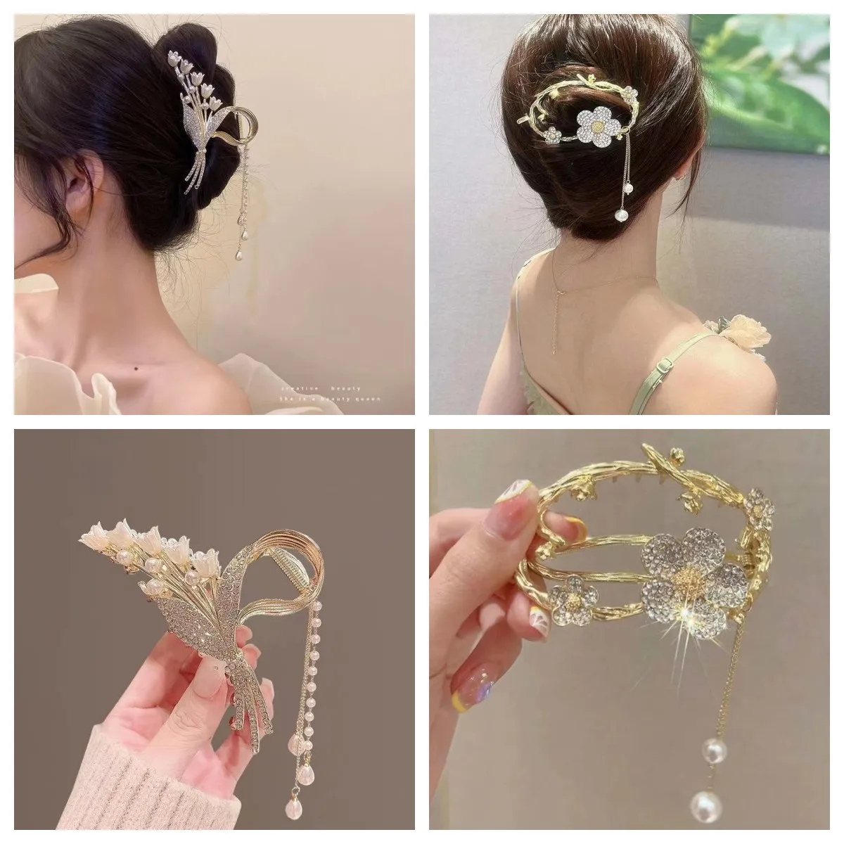 

Pearl Hair Clip Women's Back of The Head High-end Shark Clip Headdress Hairpin Fashion New High-end Plate Hair Accessories