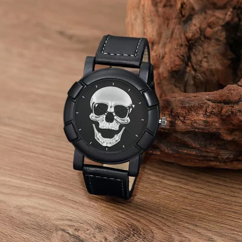 

Fashion Mens Skull Watches Classic Men Business Leather Quartz Watch Male Cool Black Clock Wristwatch Zegarek Męski Reloj Hombre