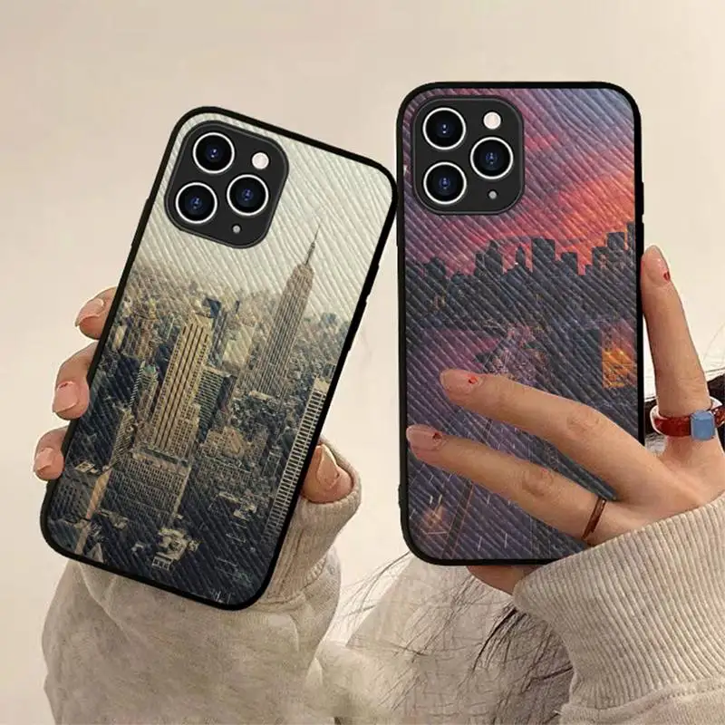 

FHNBLJ New York City Phone Case Hard Leather Case for iPhone 11 12 13 Mini Pro Max 8 7 Plus SE 2020 X XR XS Coque