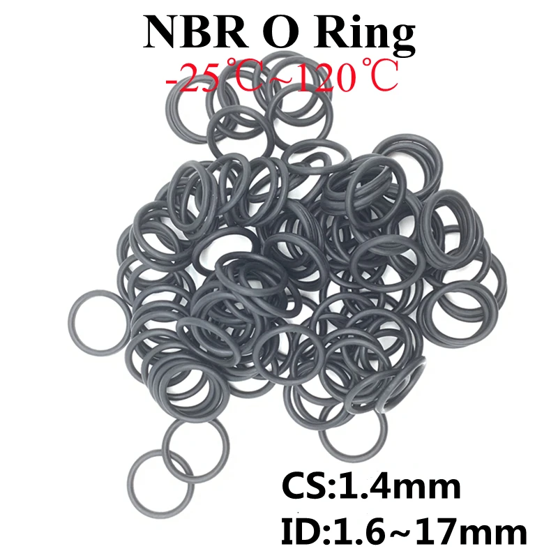 

50pcs Black O Ring Gaskets CS 1.4mm ID 1.6mm~17mm NBR Automobile Nitrile Rubber Round O Type Corrosion Oil Resistant Seal Washer
