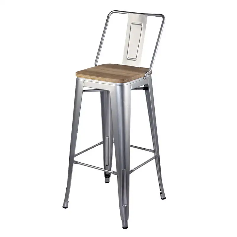 

Group 30 Inch Middle Back Metal Stool with Light Wood , Silver