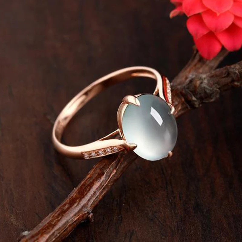 

Creative natural ice chalcedony rose gold opening adjustable ring retro aristocratic light luxury charm female silver jewelry