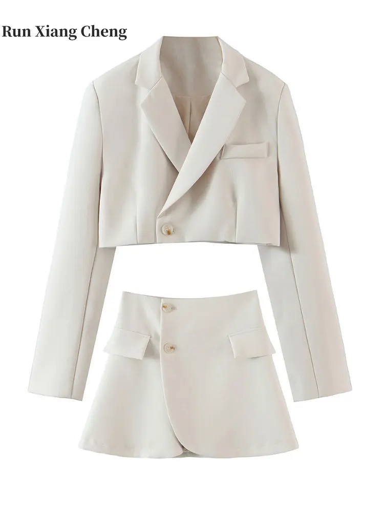 Summer Spring 2023 Women's Suit with Skirt New Chic and Elegant High Korean Style Waist Lotus Leaf Off-center Button Skirt Suit