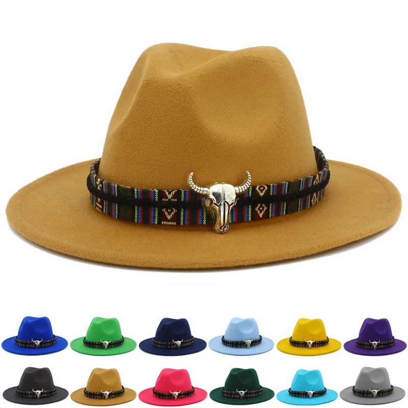 

Fedora Hats Panama Hat Wide Brim Hat BUll Head Belt Blower Hat Adult Jazz Hats Felt Fedoras Cap Derby Trilby hats New Women Caps