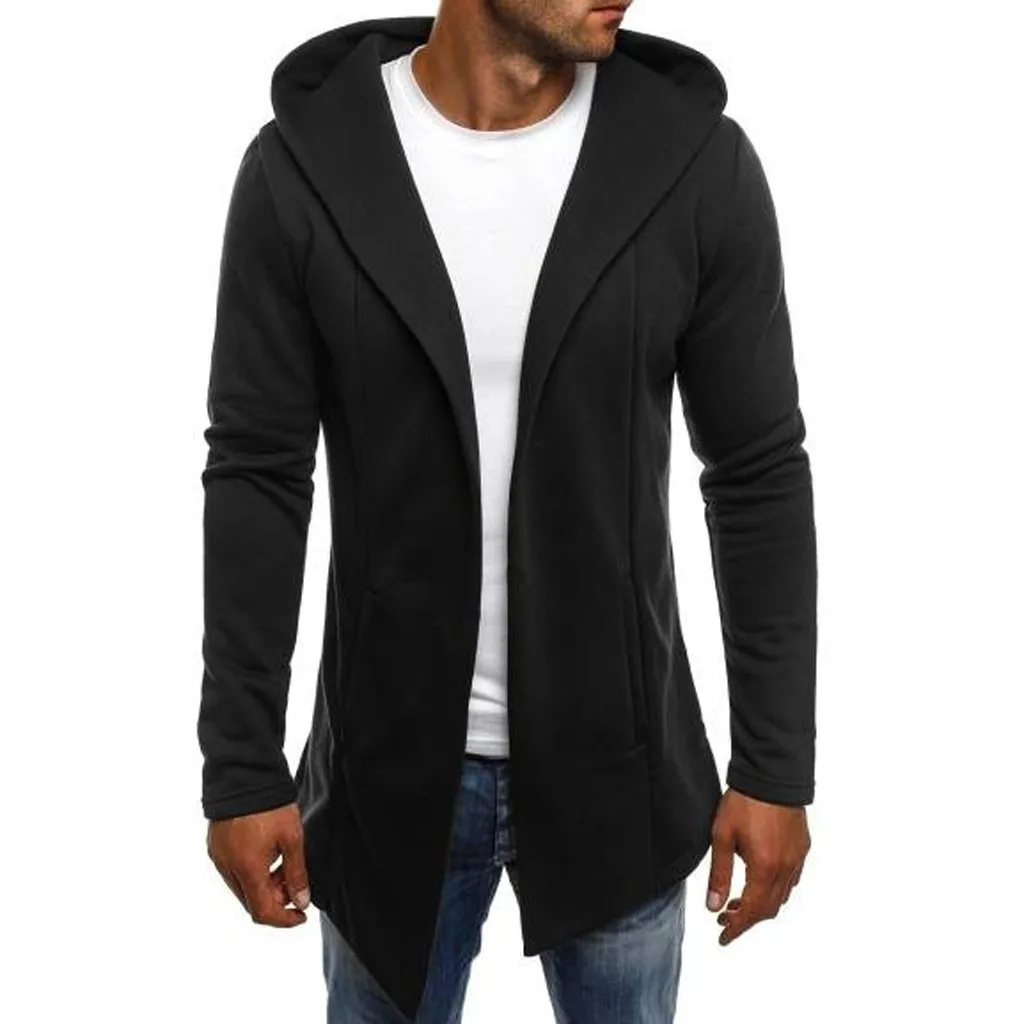 

Men Splicing Hooded Solid Trench Coat Jacket Cardigan Long Sleeve Customize Hoodie Hoodies for Men Casual Blank Hoodie Men