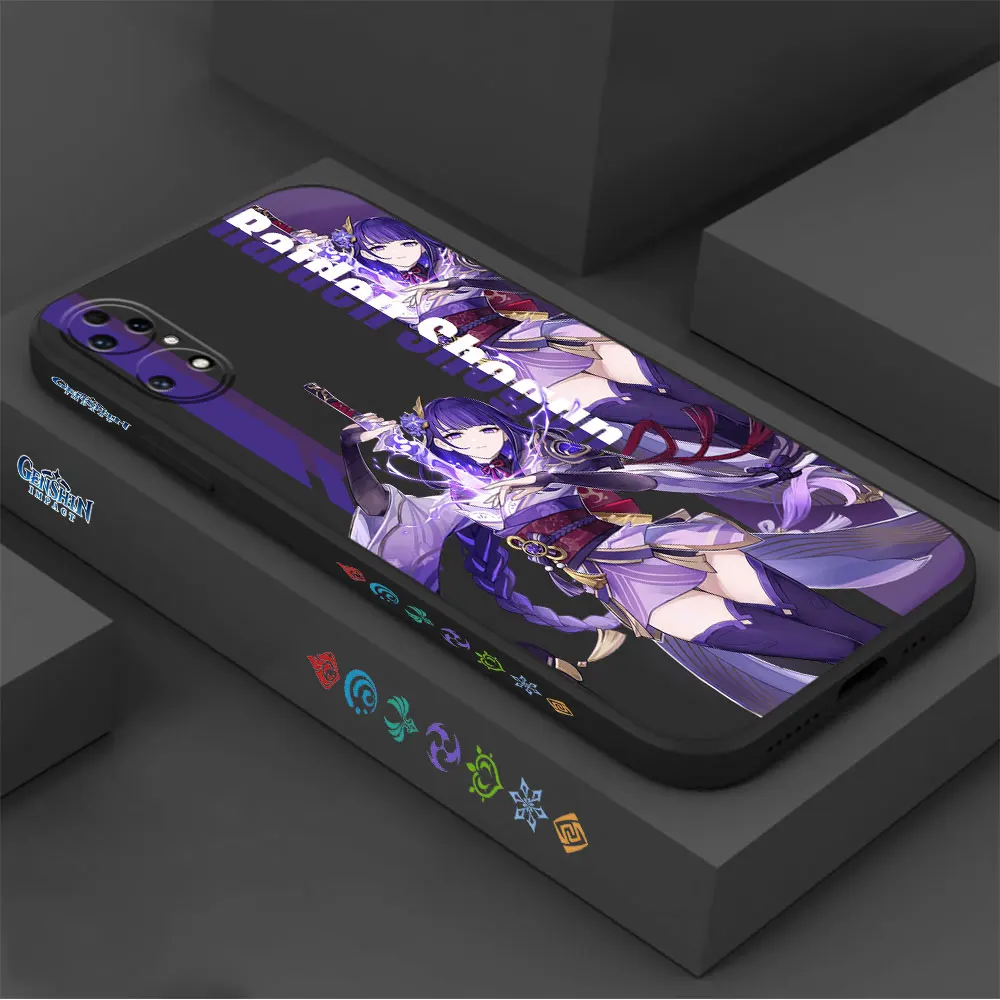 Genshin Impact Raiden Shogun Xiao Phone Case For Huawei P60 P50 P40 P30 P20 Mate 50 40 30 20 20X 10 Colour Liquid Silicone Cover