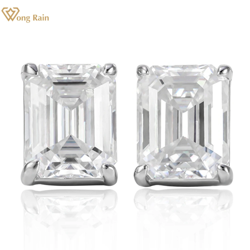 

Wong Rain 925 Sterling Silver VVS1 3EX Emerald Cut 8*10 MM Real Moissanite Diamonds Ear Studs Earrings Jewelry Anniversary Gifts
