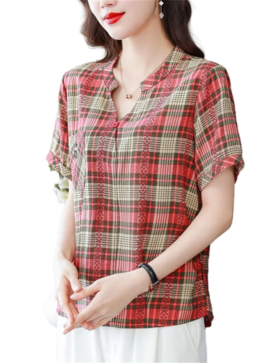 

Блузка женская хлопковая в полоску, с коротким рукавом и отложным воротником, WY0618