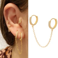chain earrings for women piercing dangle hoop drop earrings female gold color cubic zircon ear rings hip hop new korean fashion