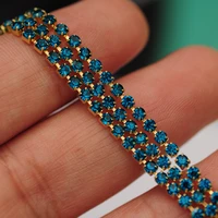 ss681012 10m blue zircon crystal rhinestone cupchain gold setting costume applique trims glass stones for jewelry making