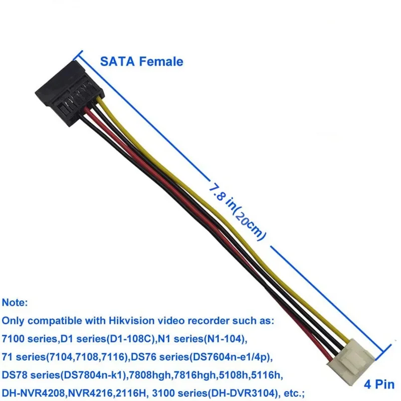 Адаптер питания Hikvison Video Sata 4pin к Female 2 * 15Pin Кабели для жесткого диска Hikvision DAHUA Mini VCR