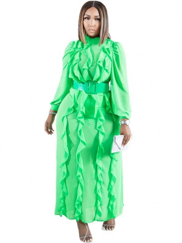 

Green African Dresses For Women 2022 Summer Fall Long Sleeve Fashion Party Dress Robe Femme Africaine Clothes Maxi Vestidos