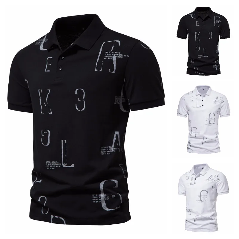 

Summer New Men's Business Daily Casual Style Personalized Letter Printing Short-sleeved Comfortable Breathable Lapel Shirt