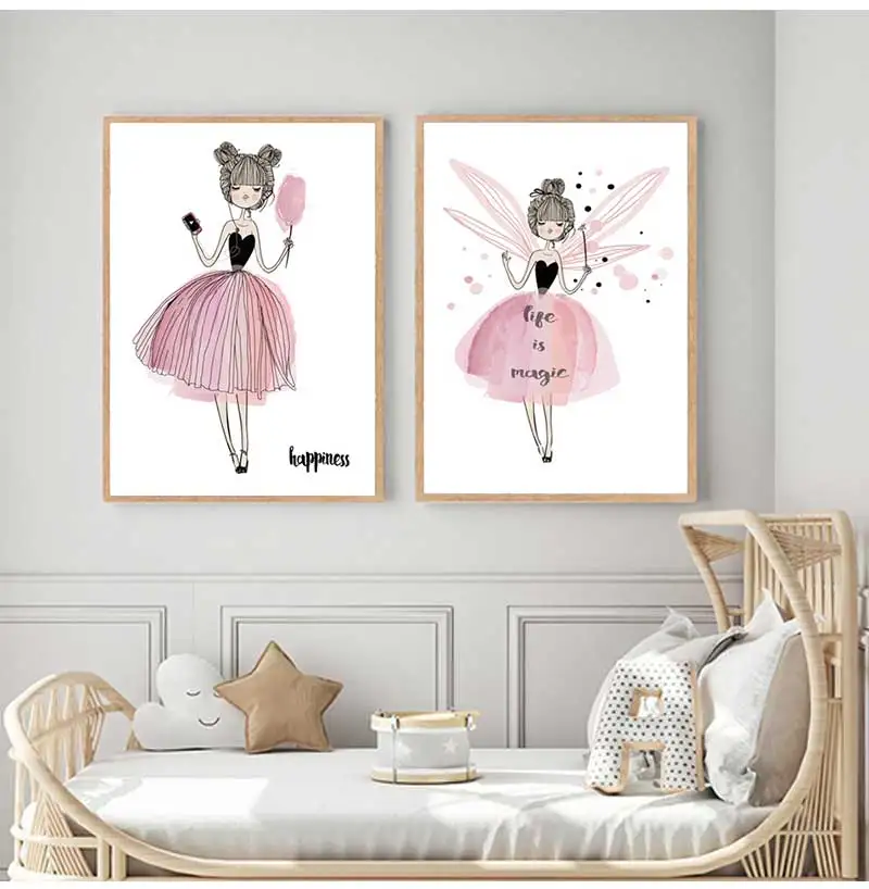 Симпатичная мультяшная девушка холст Художественная печать плакат для детской