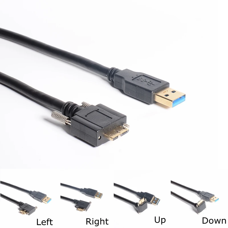 USB 3.0 A male To Micro B Cable left right up down angle 90 Degree male With Locking Screws 5Gbps 0.3m 1m 1.8m 1FT 6FT