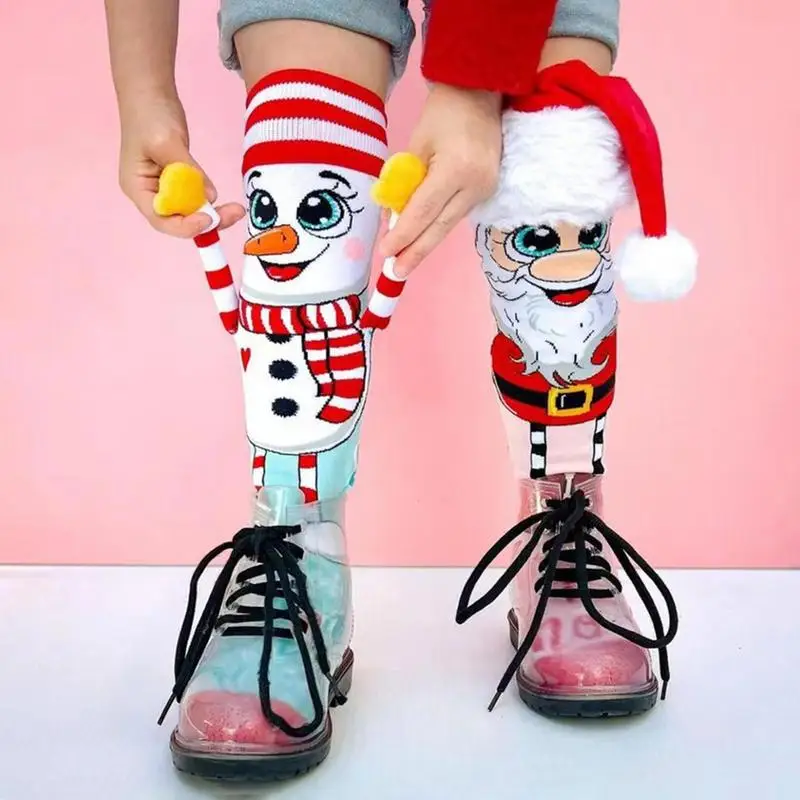 

1 пара модных мультяшных рождественских чулок, прозрачный принт, создание атмосферы, антиусадочные носки с Санта-Клаусом, снеговиком, рождественским подарком