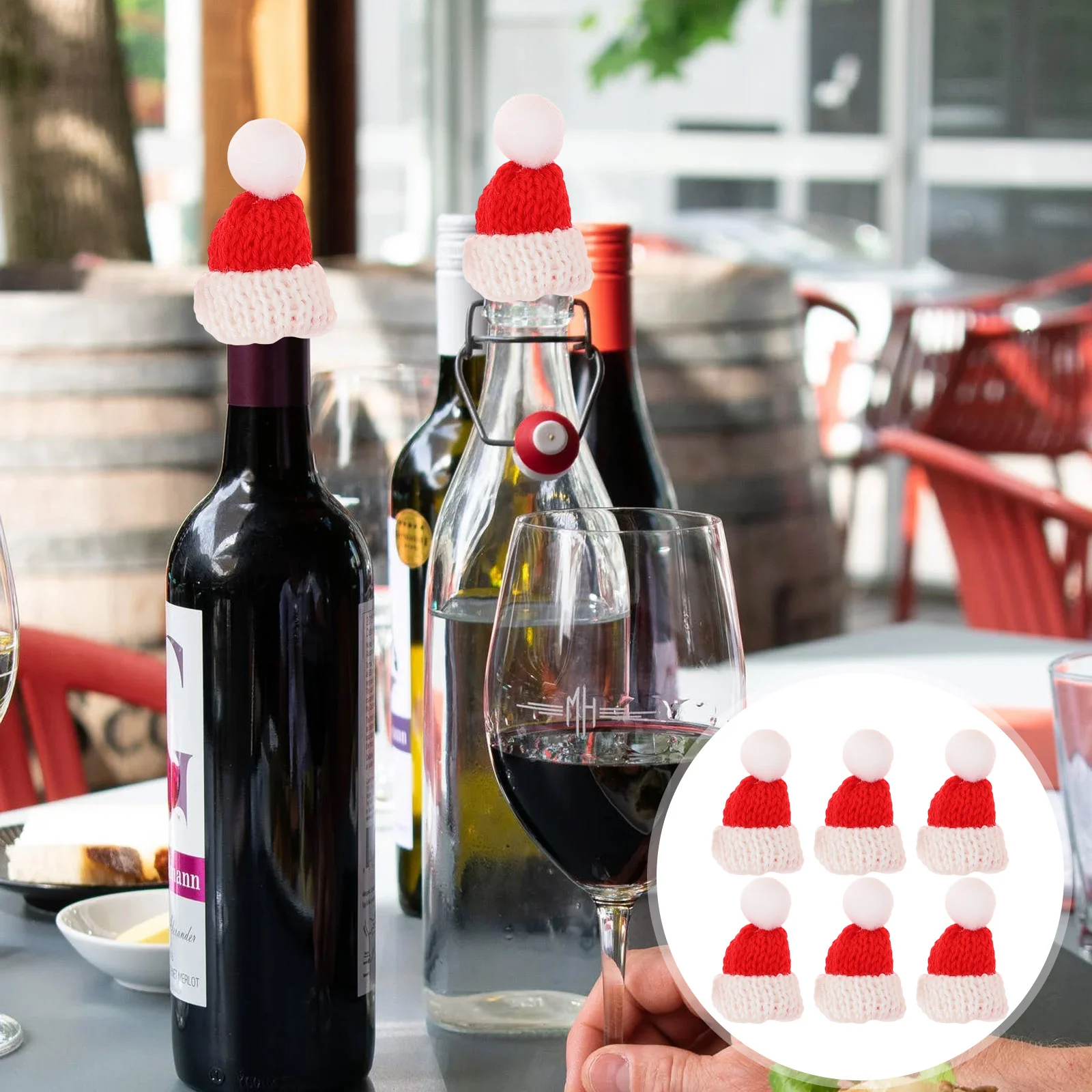 

Christmas Lollipop Hat Santa Knitted Doll Hat Christmas Wine Bottle Hat Santa Hats Silverware Holders