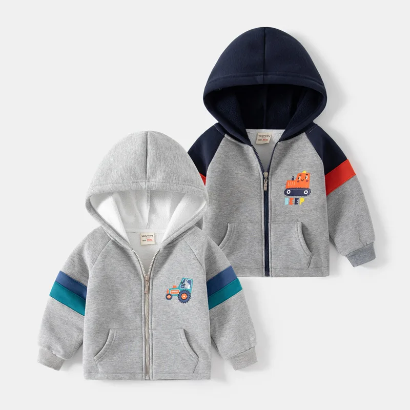

New Children's Plush Sweater New Autumn Winter Boys' Zippered Jacket Baby Hoodie Cartoon Top Fashion Boys Outwear