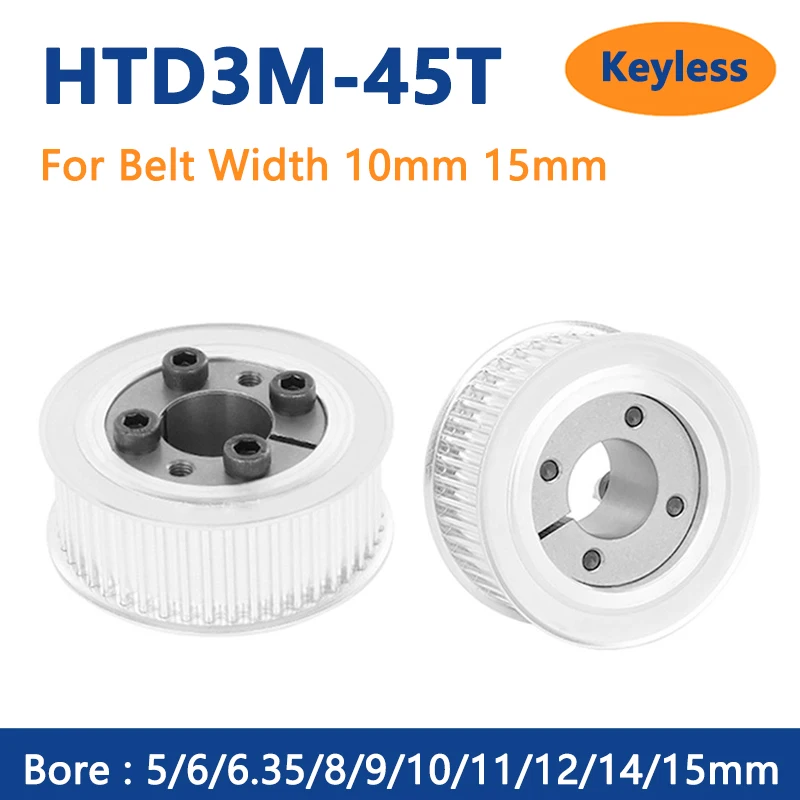 

45T HTD3M Timing Pulley 5 6 6.35 8 9 10 11 12 14 15mm Bore Keyless 45 Teeth For Width 10mm 15mm Synchronous Belt