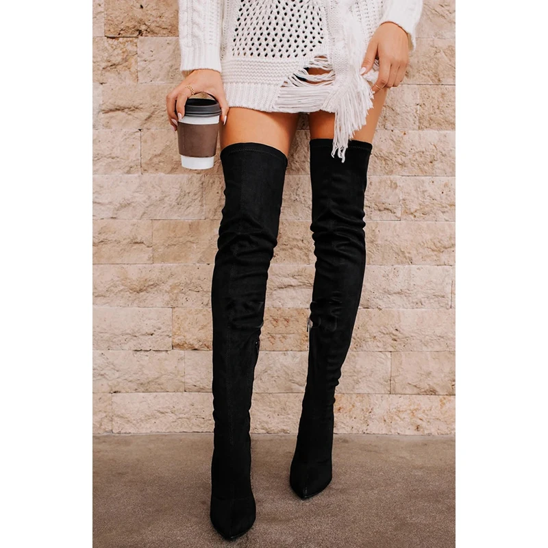 Купи Women Boots Winter 2022 Designer Luxury Faux Suede High Heel Plus Size Women Shoes Zip Sexy Stiletto Lady Over-the-Knee Boots за 1,773 рублей в магазине AliExpress