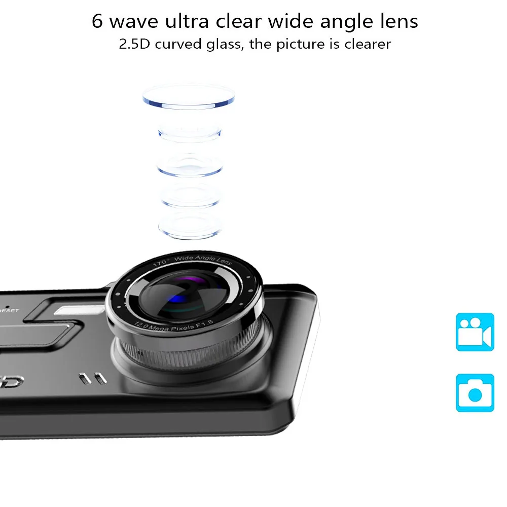 1080P Автомобильный видеорегистратор с двойным объективом 4 дюйма IPS фотокамера