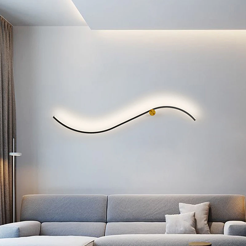 

Modern Black Led Wall Lamps for Bedroom Study Living Room Home Background Wall Decor Sconce Linear Minimalism Led Lights Fixture