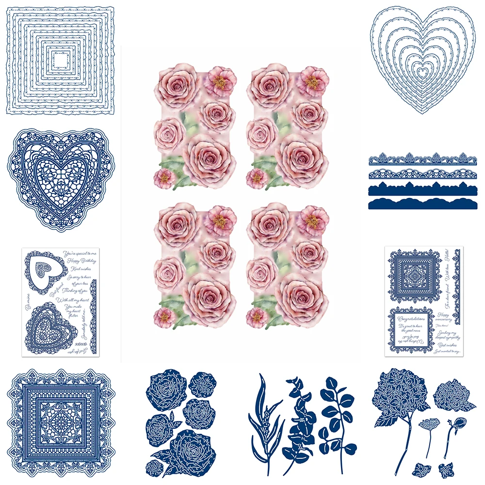 

2022 New Stamps Heart Lovers of Lace Old Fashioned More Blooming Oh Sew Floral Threads Leaving a Trail Hemstitch Square Dies Set