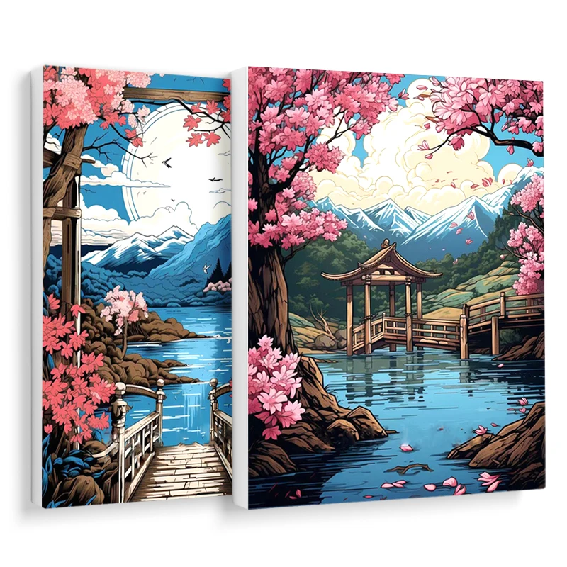 Набор для рисования по номерам на холсте пейзаж Сакура