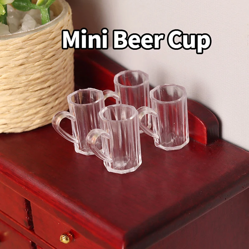 

4Pcs 1:12 Dollhouse Miniature Beer Mug Empty Cup Transparent Water Cup Model Kitchen Home Decor Play House Toy