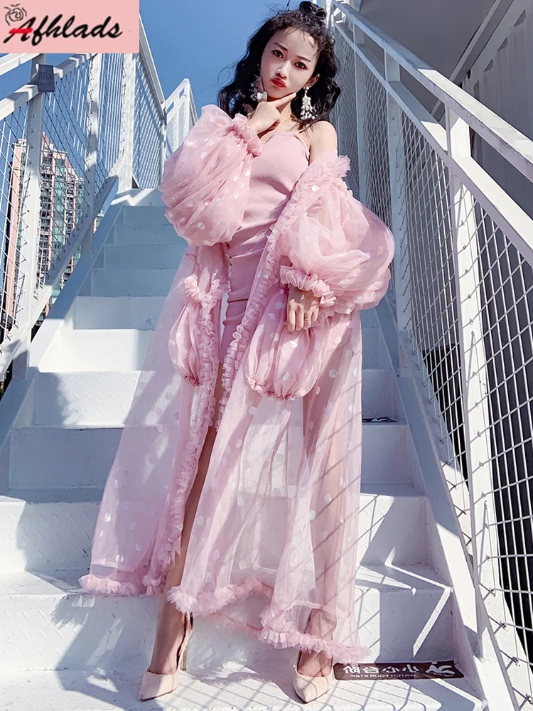 Праздничная сетчатая блестящая женская куртка в горошек с длинным рукавом