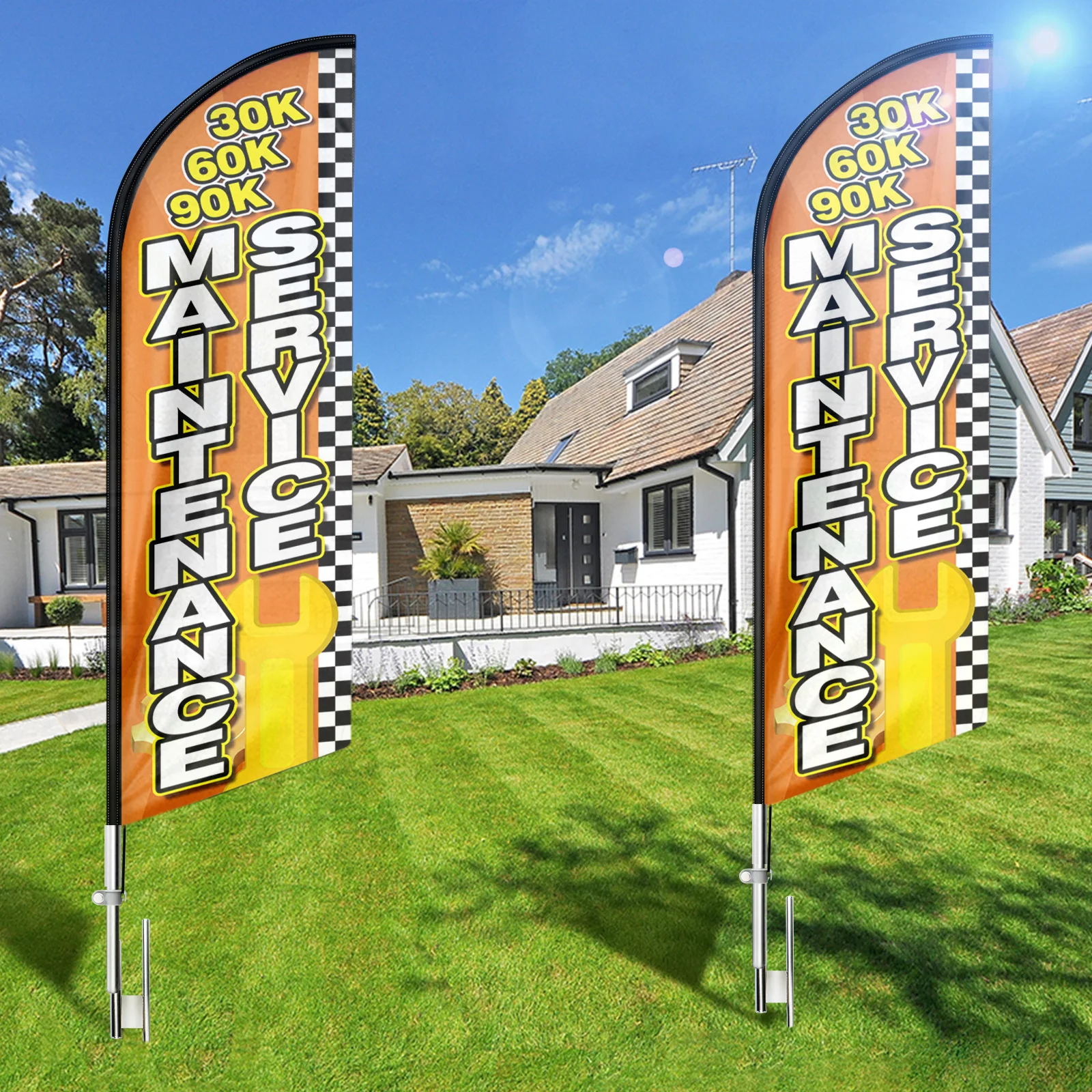 1 Piece Promotional Feather Flag Advertising Banner Maintenance Service 7.6Ft✖2.1Ft with Pole Kit and Ground Stake Carry Bag |