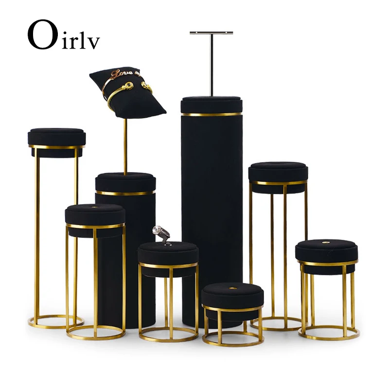 Oirlv Jewelry Display Leather Necklace Earring Bracelet Display Stand Neckalce Bust Display Setwith Metal Base