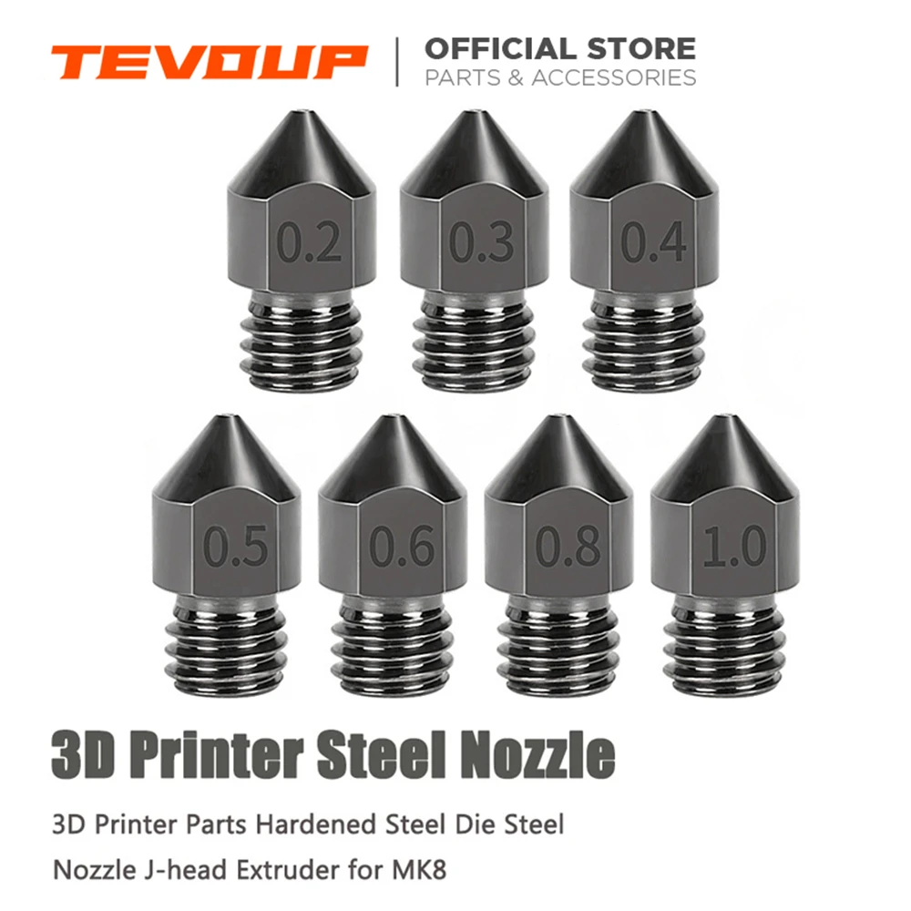 

10pcs MK8 Hardened Steel Extruder Nozzle M6 Thread 0.2/0.3/0.4/0.5/0.6/0.8/1.0MM for Ender 3 Ender 3 Pro 3D Printer Accessories