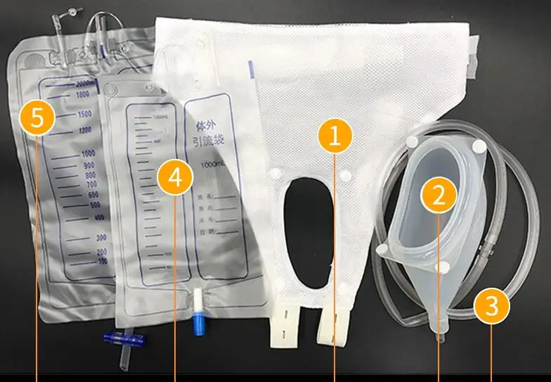 

2pcs male/female silicone urine collector with 6 drainage bags Silicone urinary catheter for elderly care urinary incontinence
