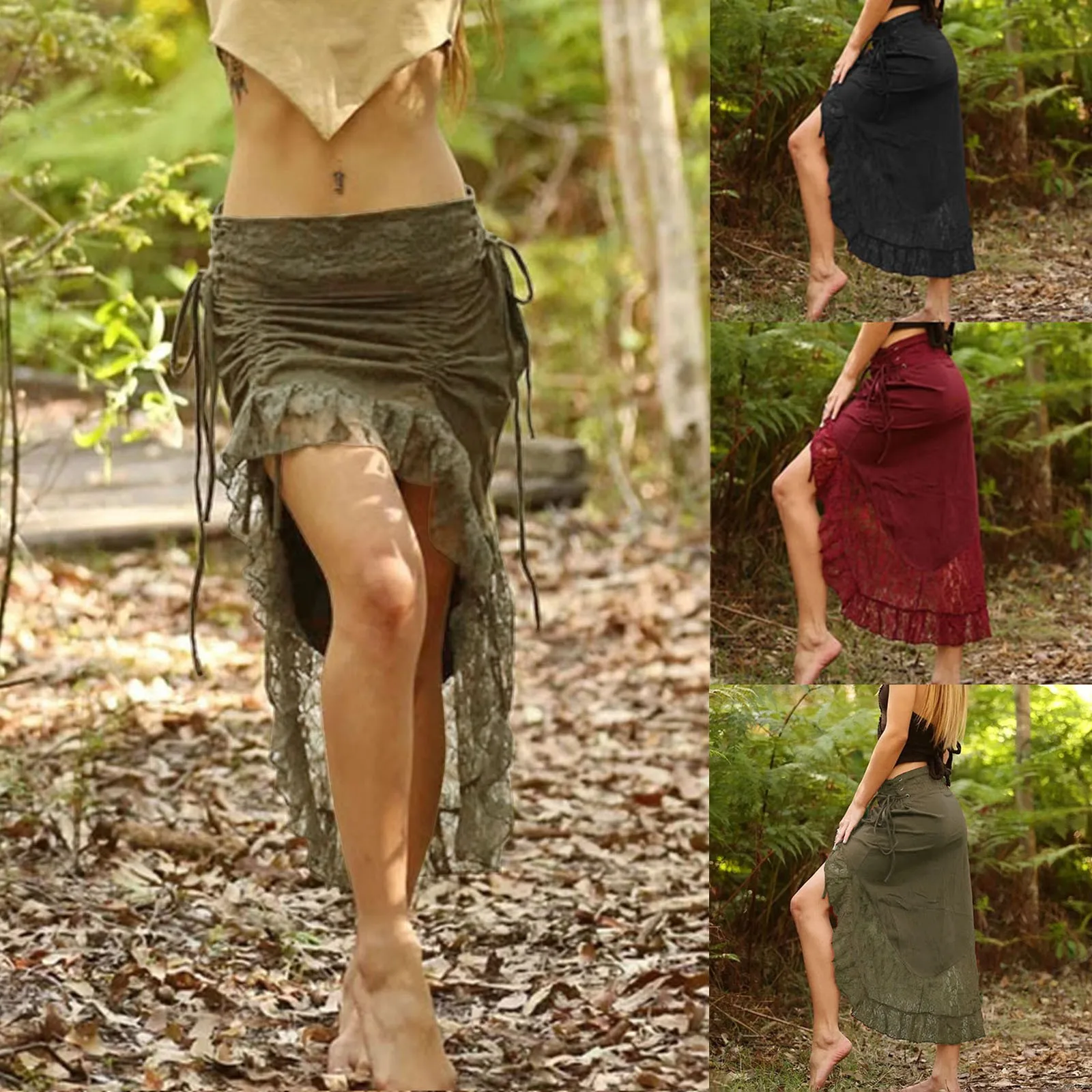 

Длинная зеленая юбка Феи гранж Женская юбка средней длины с низкой талией винтажные Цветочные тюлевые юбки в эстетике Y2k готическая юбка на ...