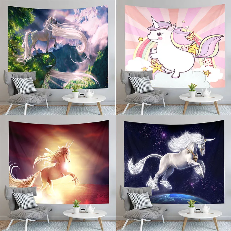 

Cartoon Pink Unicorn Tapestry Star Cloud Tapestry Girls Bedroom Living Room Bedroom Wall Art Tapestry Customizable