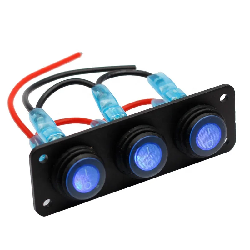 

3 Gang 12V Red Llight Waterproof Rocker Switch Panel For Car Marine Boat Circuit Breakers Overload Protected