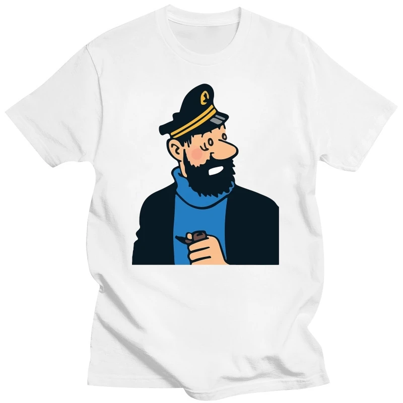 Классическая футболка Captain Haddock DMN103, черная футболка с капюшоном