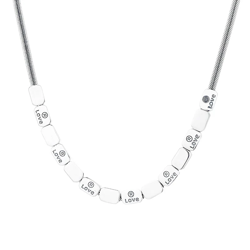 

S925 sterling silver love letter small design snake bone chain simple style versatile sweater necklace