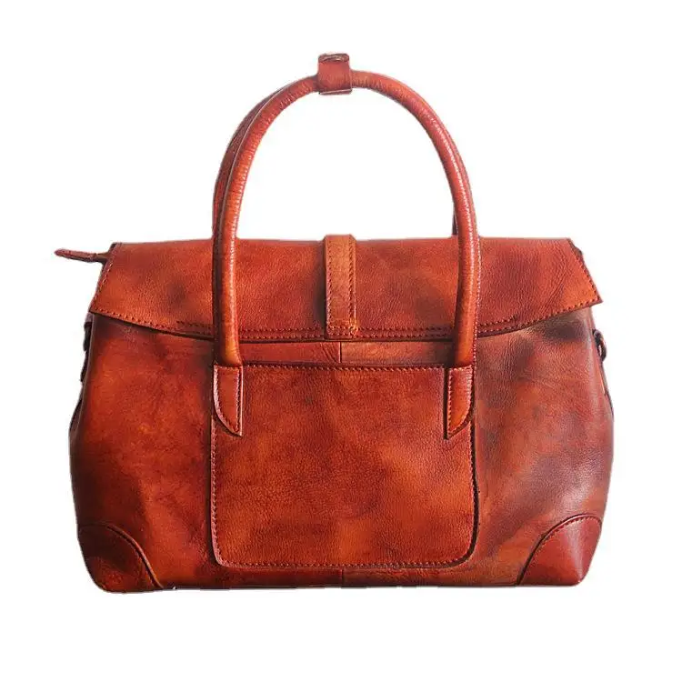 New Handbag European And American Retro Tote Bag Hand Painted Vegetable Tanned Cow Leather One Shoulder Cross Body Women's Bag