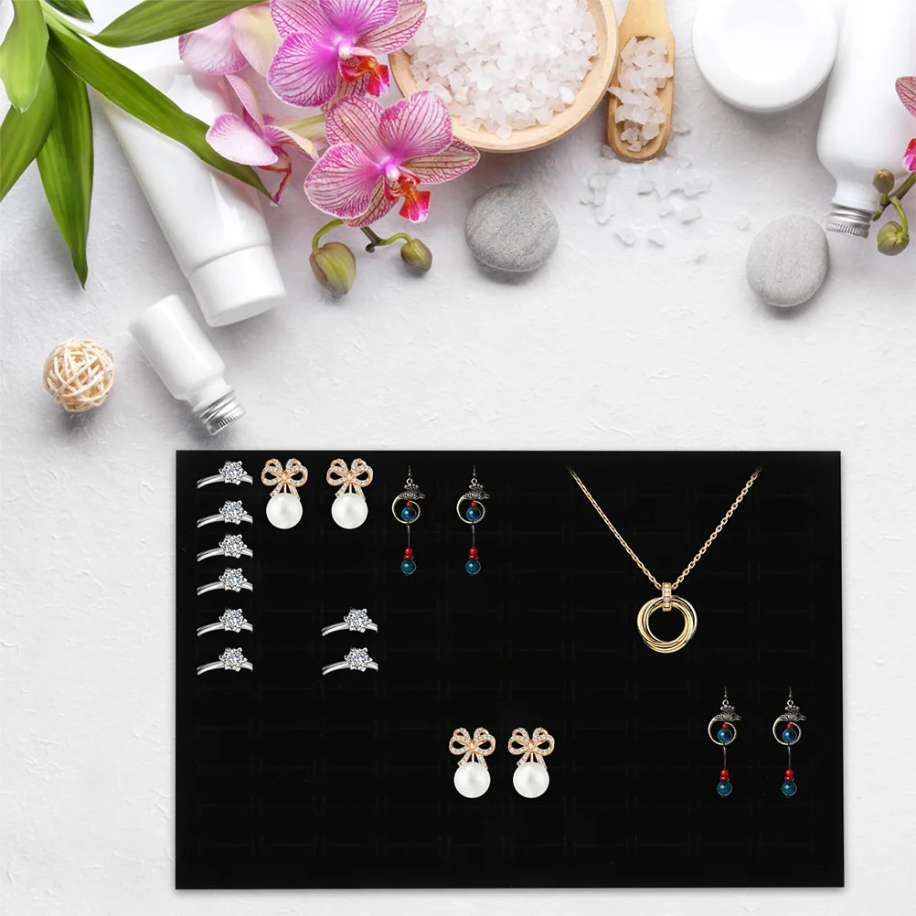 6 Pcs Foams Trays Holder Travel Earring Case Ring Showcase Tray Insert Earring Sponge Display Pad Black Organizer Bins