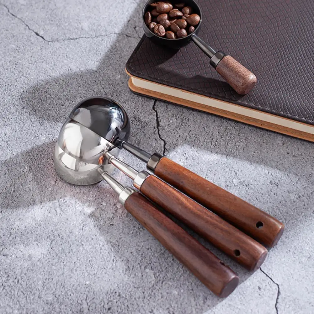 Мерная ложка для кофе с деревянной ручкой длинная кофейная из нержавеющей стали