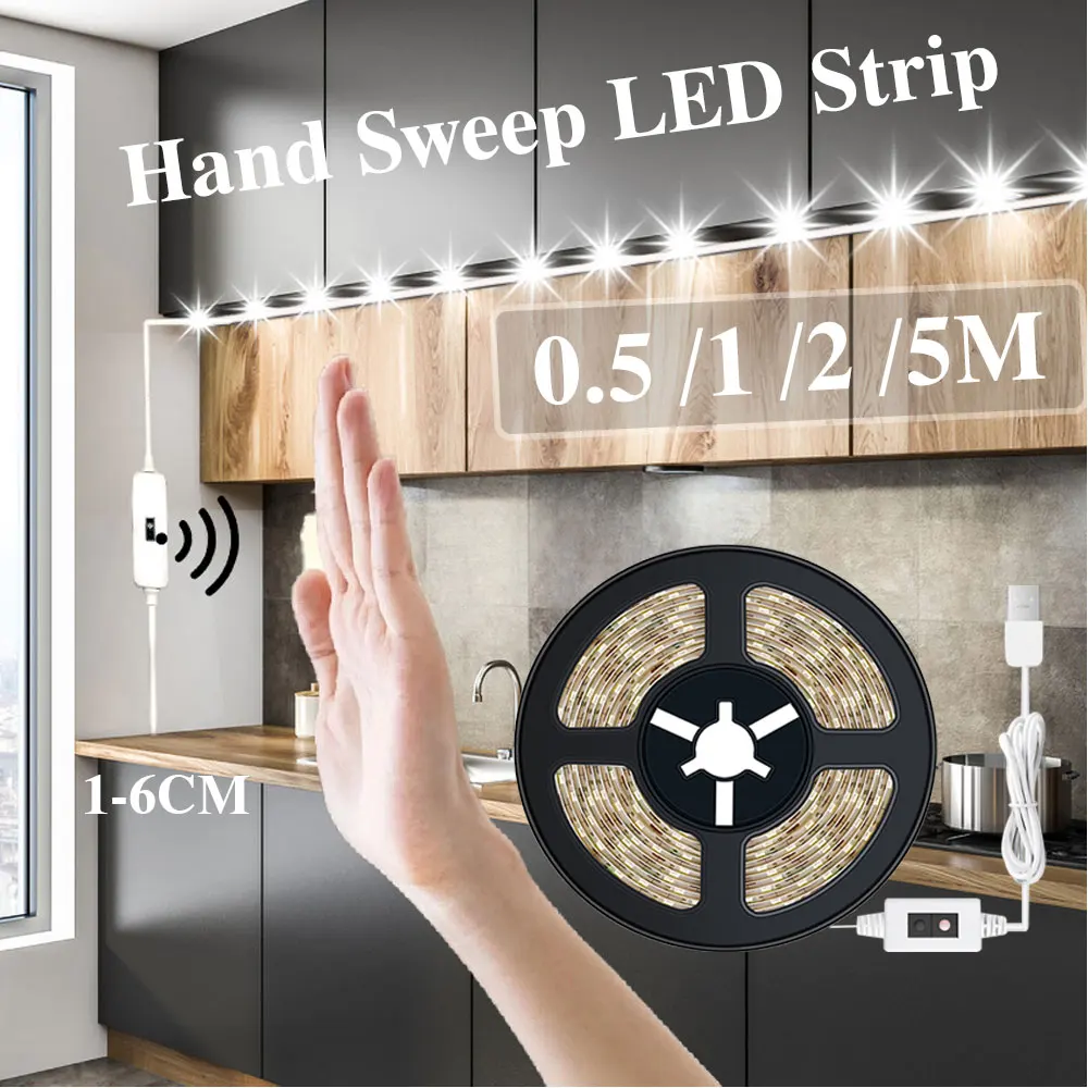 

LED USB Hand Scan NIght Light Infrared Induction Soft Lamp Strip Wardrobe Under Cabinet Lamp TV Backlight Desk Waterproof Strip