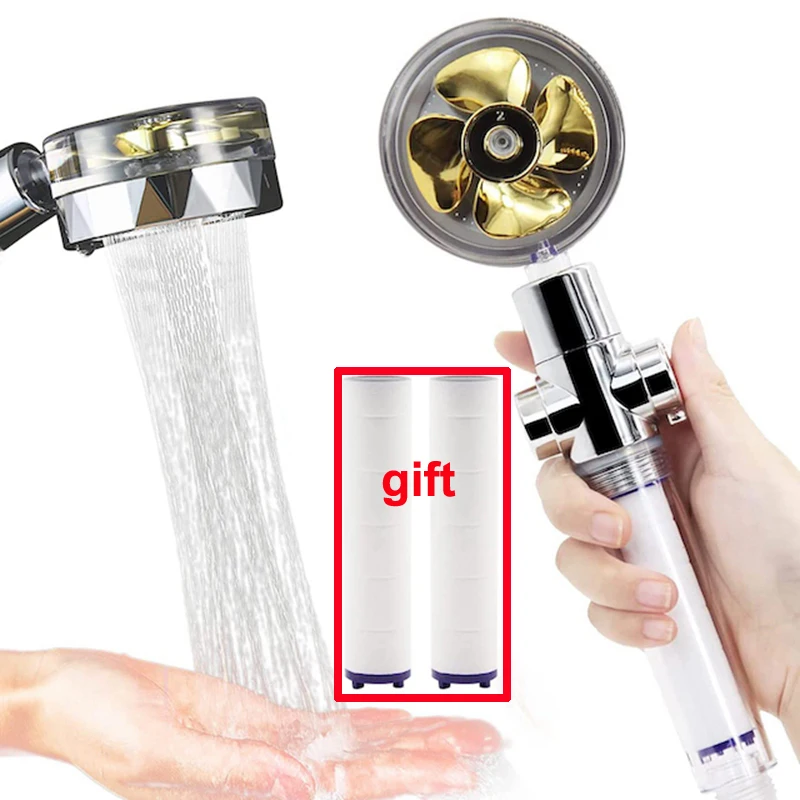 

2022 Bathroom Shower Head Water Saving Flow 360 Degrees Rotating With Small Fan ABS Rain High Pressure Spray Nozzle Filter