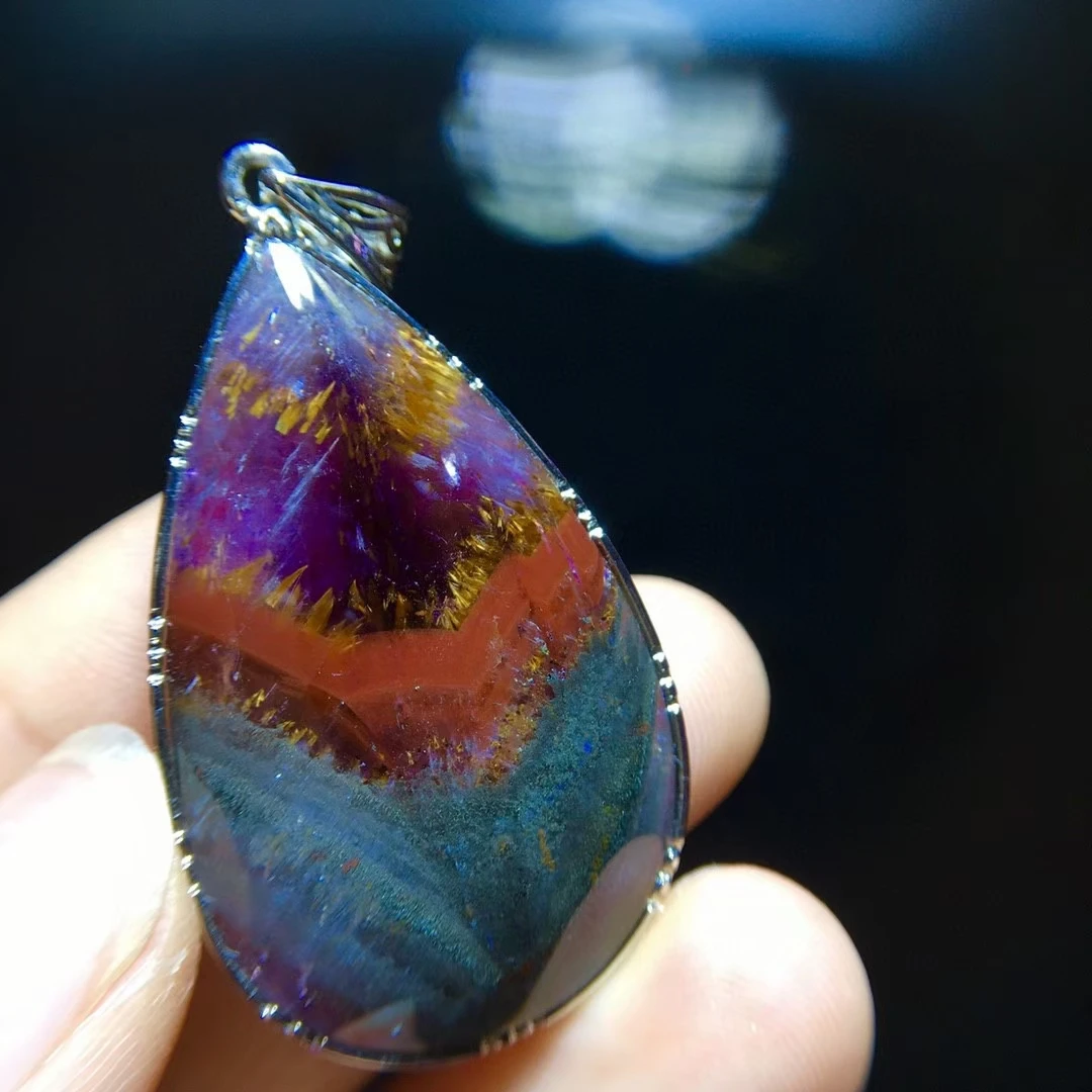 

Natural Purple Cacoxenite Red Auralite 23 Rectangle Pendant 39/24mm Gold Rutilated 925 Sterling Silver Beads Jewelry AAAAAA