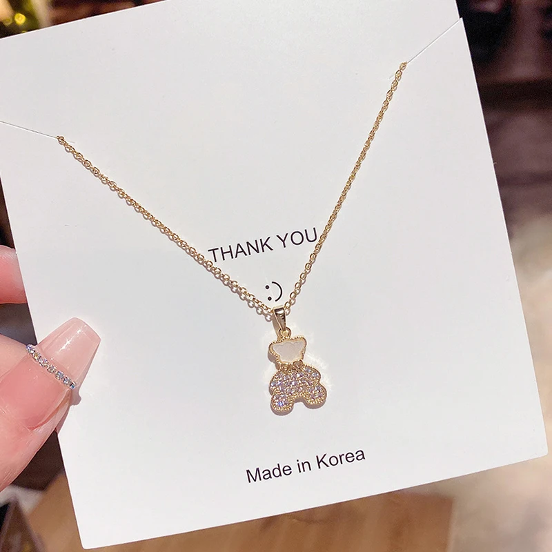 

Cute Bear Pendant Necklaces for Women Trendy Rhinestone Jewelry Neck Chain Gold Choker Birthday Present Gift for Girl