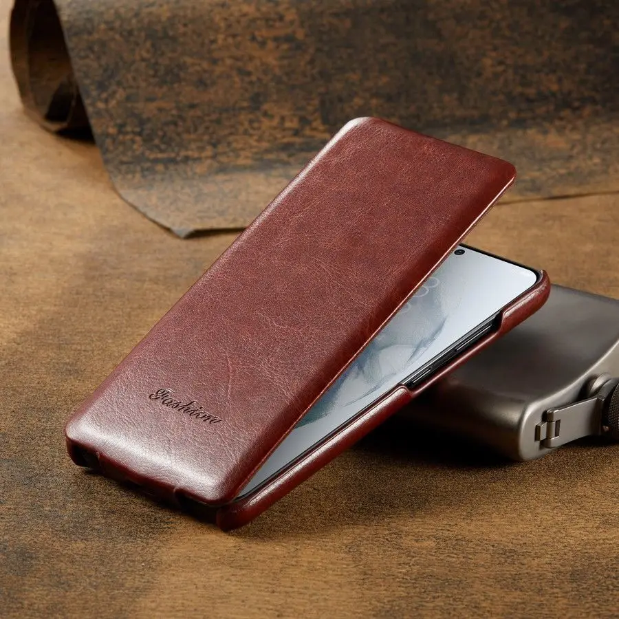 Vertical Flip Leather Cover Case for Samsung Galaxy S21 Plus S22 Ultra with Gift Free Screen Protector Fundas Coque