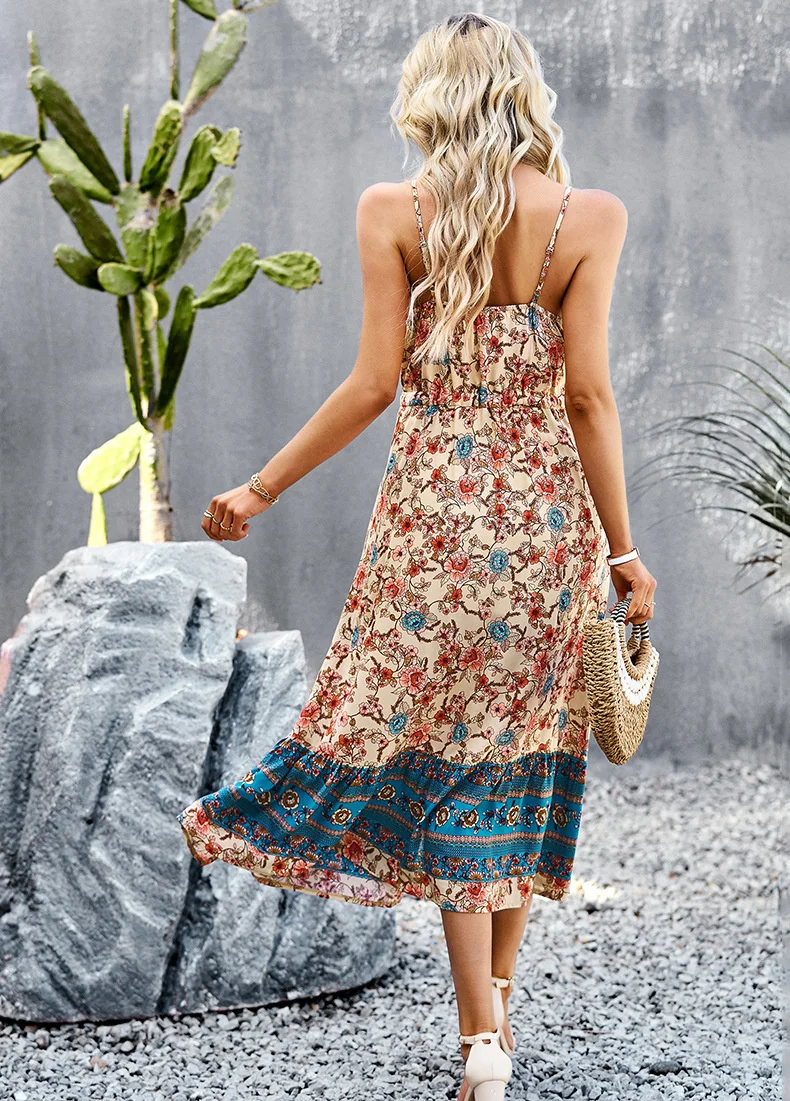 

2023New Casual dress, Dress Summer Bohemian Vacation Style Split Strap Long Dress
