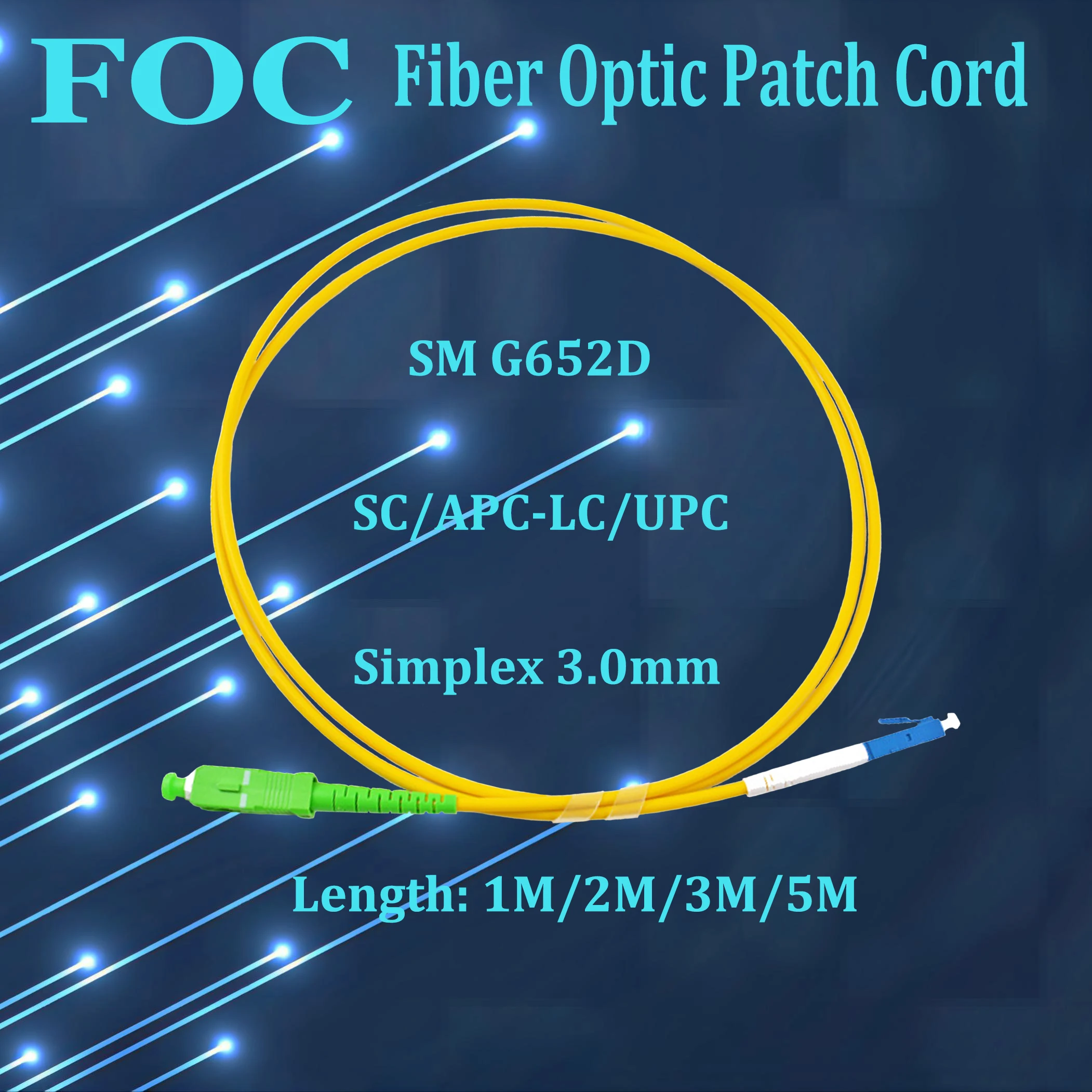 

50 шт. оптоволоконный перемычка SC/APC к LC/UPC Одномодовый SM G652D Simplex Core 3,0 мм Стандартный оптический патч-корд, 1 м/2 м/3 м/5 м